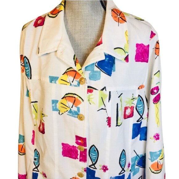 Allison Daley 22W Jacket Nautical Fish Print Colorful Beach Summer Artsy - Picture 5 of 7